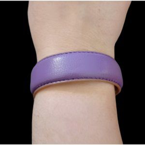 Michael Kors Genuine Leather Purple Open Cuff Bracelet With Silver Accents 7"